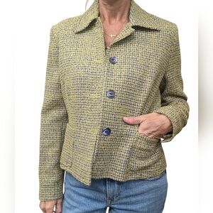 Vintage Whistles Wool Blend Yellow Blue Button-Up Preppy Jacket Blazer Size 4